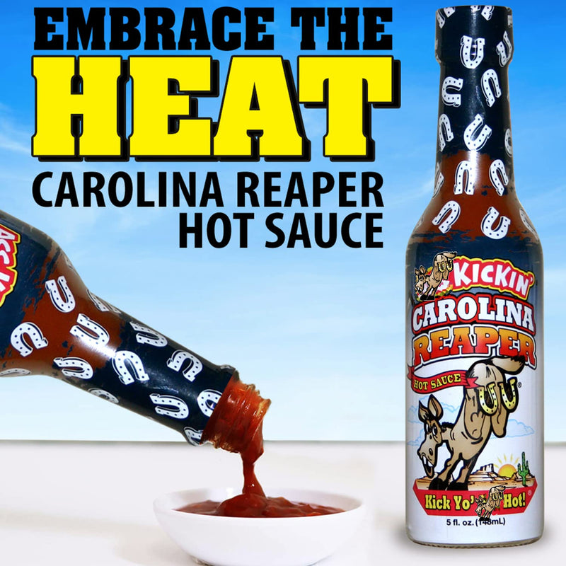 KICKIN' Carolina Reaper Hot Sauce - 5 oz - Premium Gourmet Hot Sauce for Chicken Wings and Breakfast Burritos–Perfect Stocking Stuffers or Christmas Gifts for the hot sauce fan-Try if you Dare!