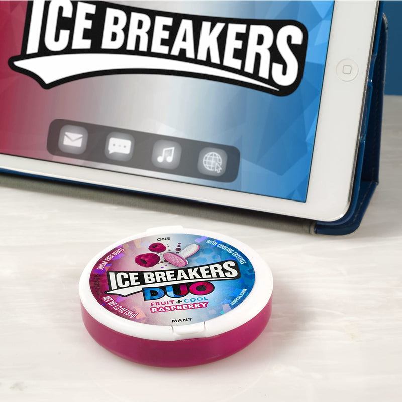 ICE BREAKERS Duo Fruit + Cool Sugar Free Mints (Raspberry, 1.3-Ounce Containers, Pack of 8)