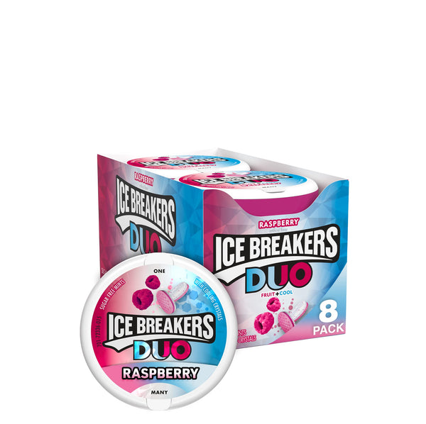 ICE BREAKERS Duo Fruit + Cool Sugar Free Mints (Raspberry, 1.3-Ounce Containers, Pack of 8)