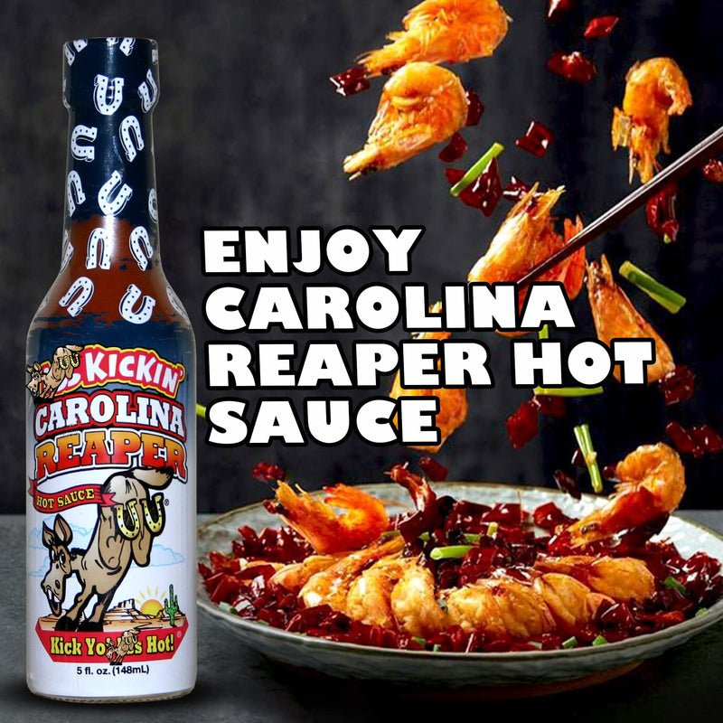 KICKIN' Carolina Reaper Hot Sauce - 5 oz - Premium Gourmet Hot Sauce for Chicken Wings and Breakfast Burritos–Perfect Stocking Stuffers or Christmas Gifts for the hot sauce fan-Try if you Dare!